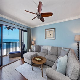 Beautiful living room with a view of the beach!