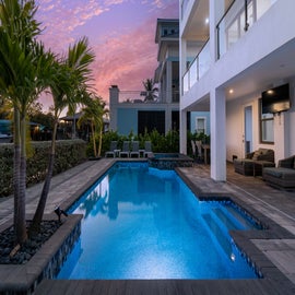 Heated pool with lights.