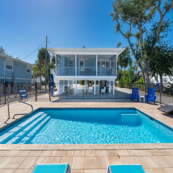 Heated blue pool awaits you at Blue Oasis.