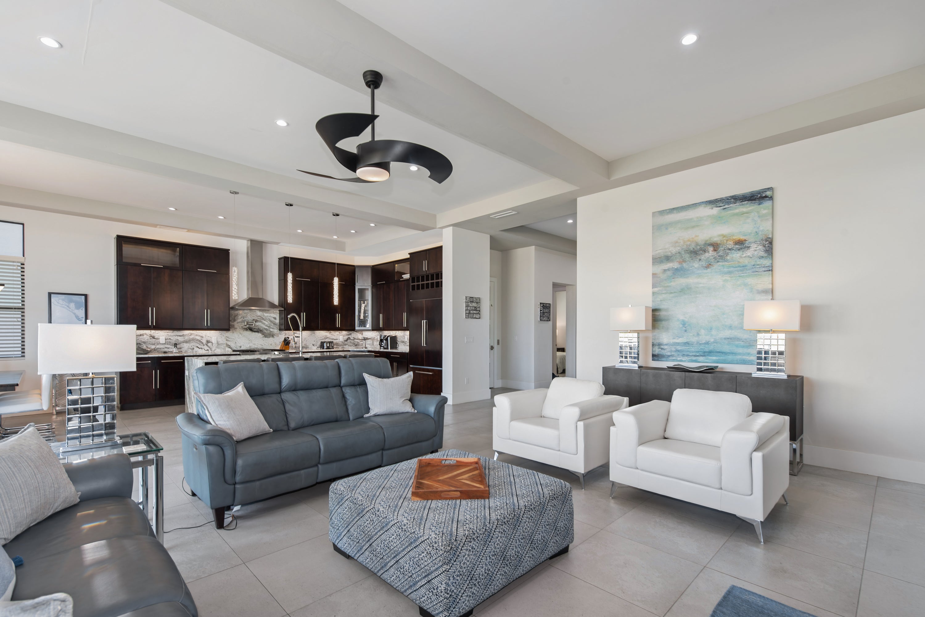 Open concept living room with 65