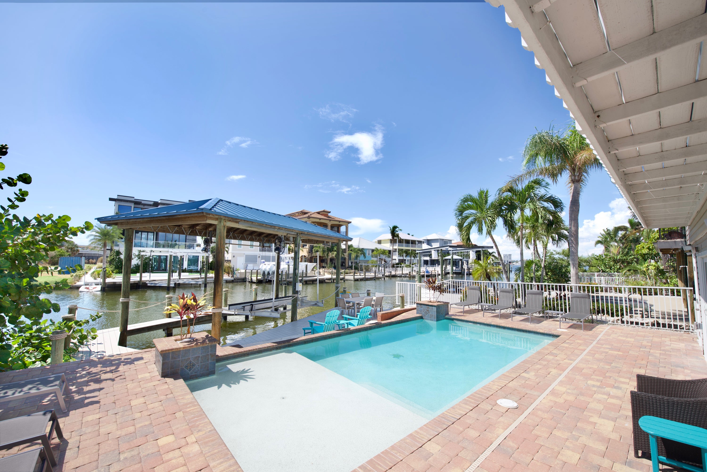 Spacious pool area with dock