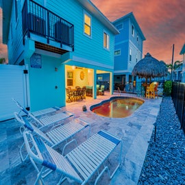 Enjoy the pool area at night.