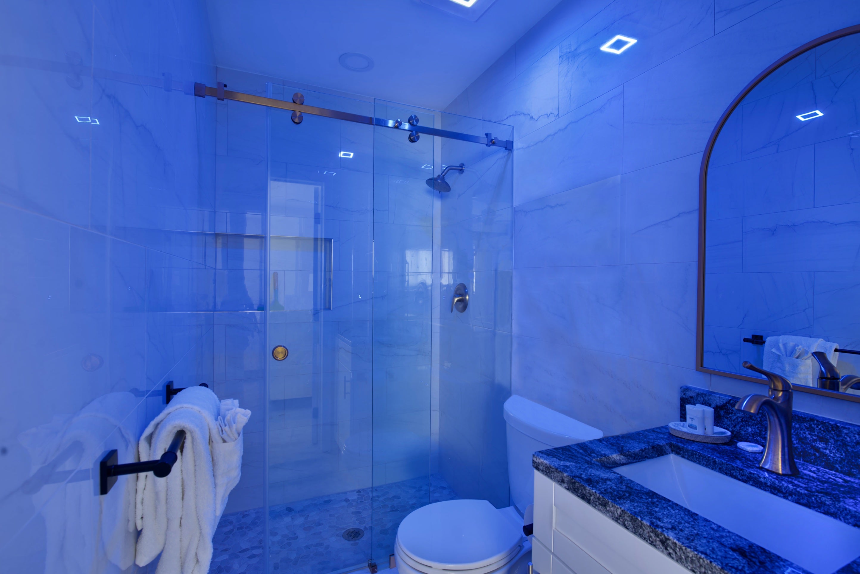 Primary Bathroom Side A with Blue Light