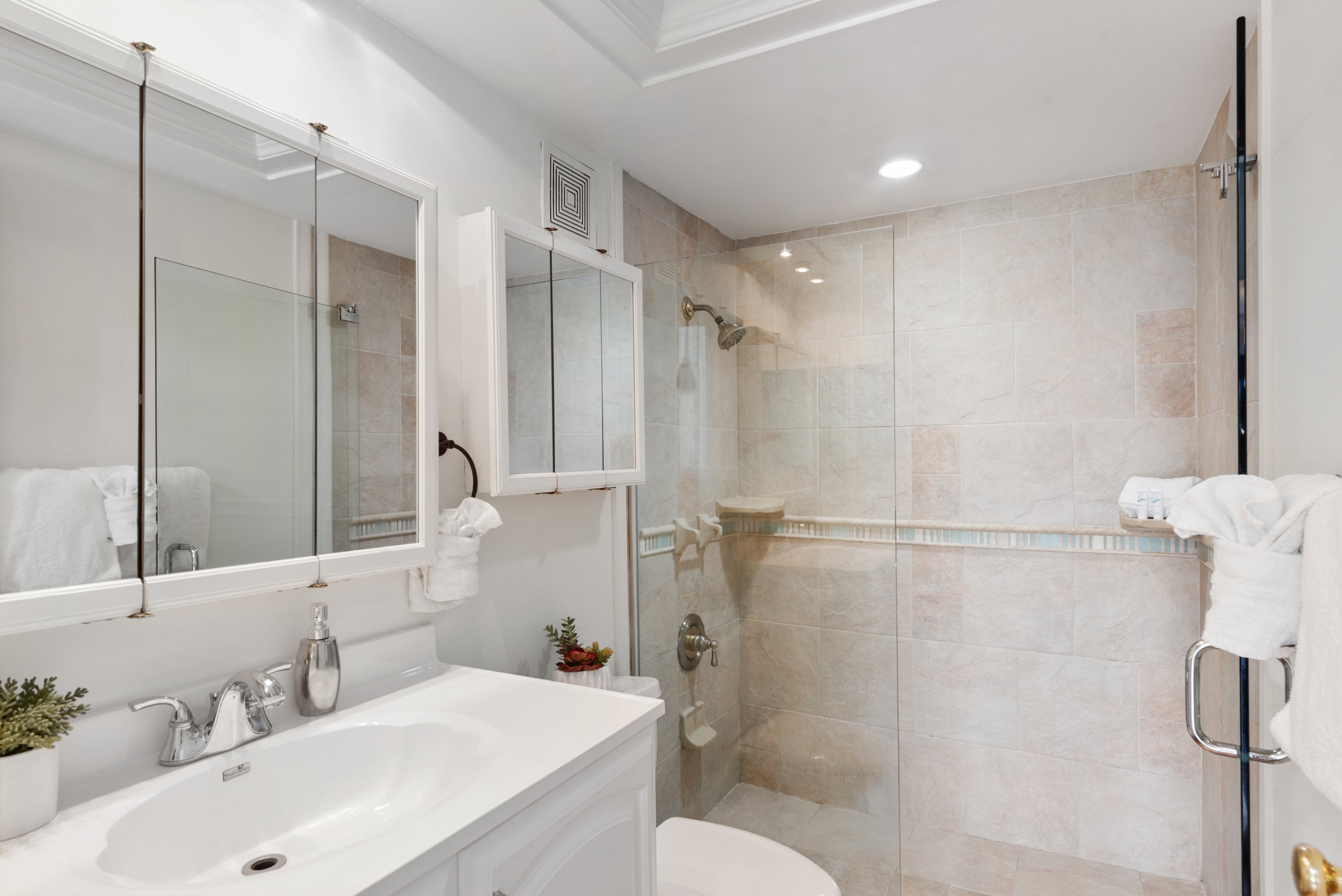 Bathroom with walk in shower of unit 1