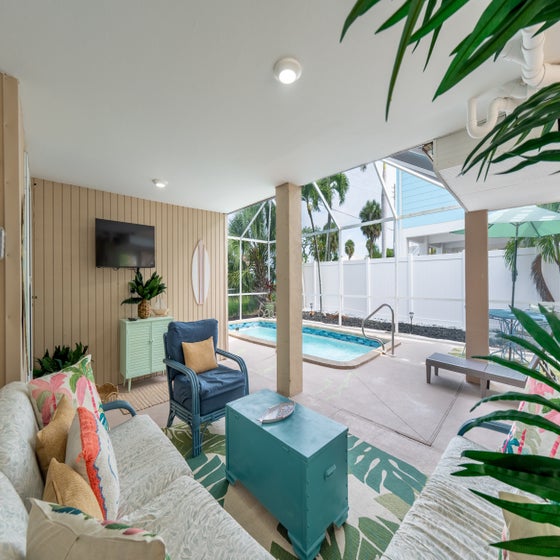 Enjoy the screened in pool area.