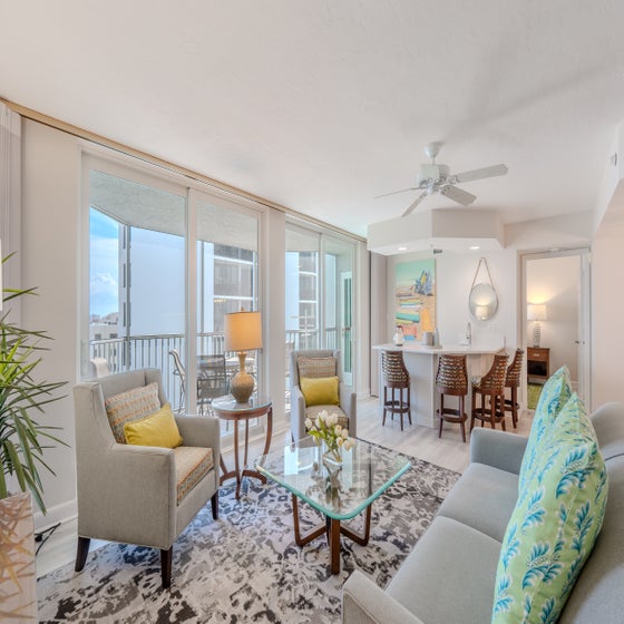 Welcome to Gullwing #803- Living Room with sliders that go out to Balcony