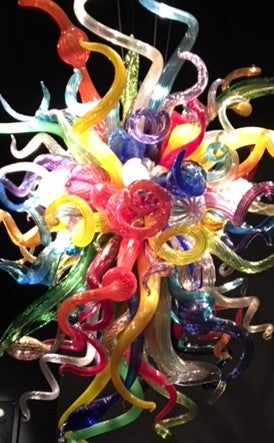 This chandelier at the Chihuly Collection features an explosion of color.