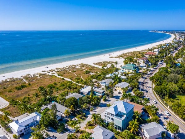 Aerial view of Fort Myers beachfront homes and ocean